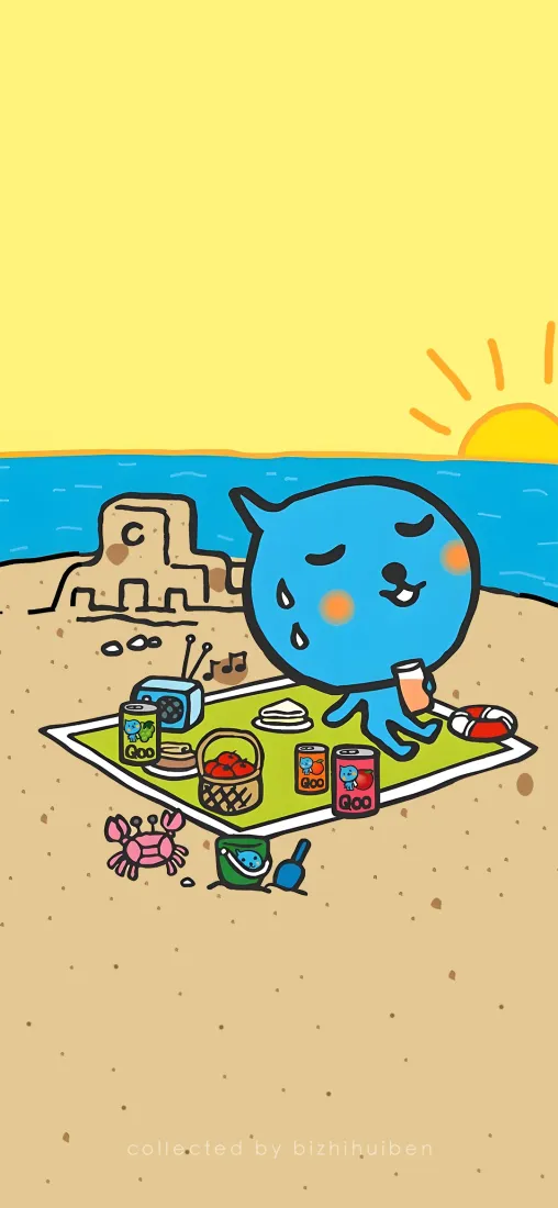 酷儿手机壁纸｜沙滩背景图片 - 童趣休闲玩具「哲风壁纸」