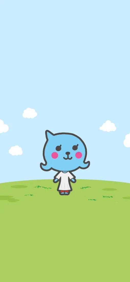 酷儿手机壁纸｜蓝天草地背景 - 可爱卡通「哲风壁纸」
