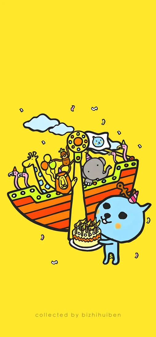 酷儿手机壁纸｜黄色背景图片 - 卡通船蛋糕「哲风壁纸」