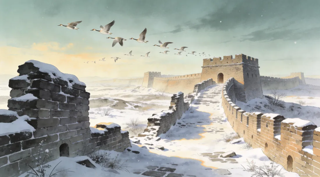 6k大雁长城雪景壁纸｜冬日长城背景图片 - 古风「哲风壁纸」