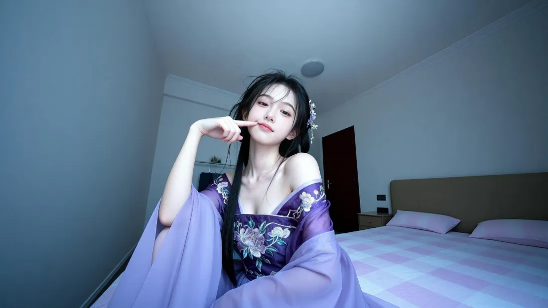4k古风甜妹壁纸｜卧室背景图片 - 紫色古风裙「哲风壁纸」