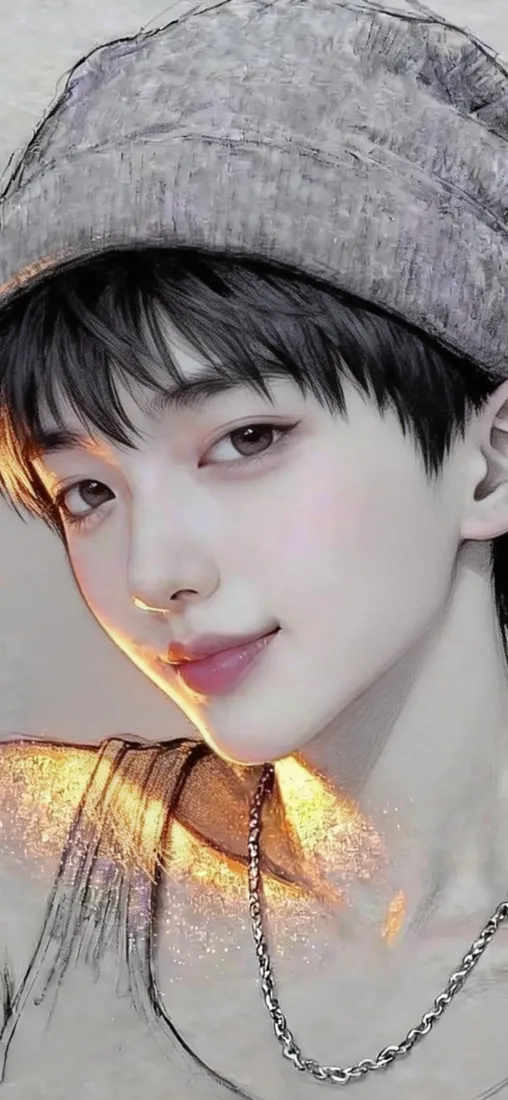 手绘肖像手机壁纸｜暖光背景图片 - 针织帽项链「哲风壁纸」