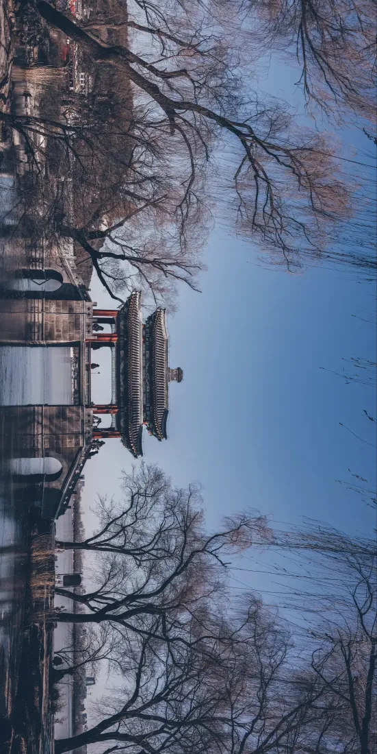 北京古建筑手机壁纸｜北京风景背景图片 - 冬季蓝天「哲风壁纸」