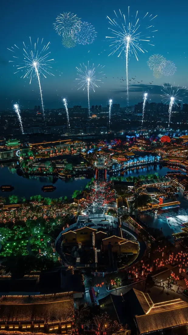 开封城手机壁纸｜夜景背景图片 - 烟花城市风光「哲风壁纸」