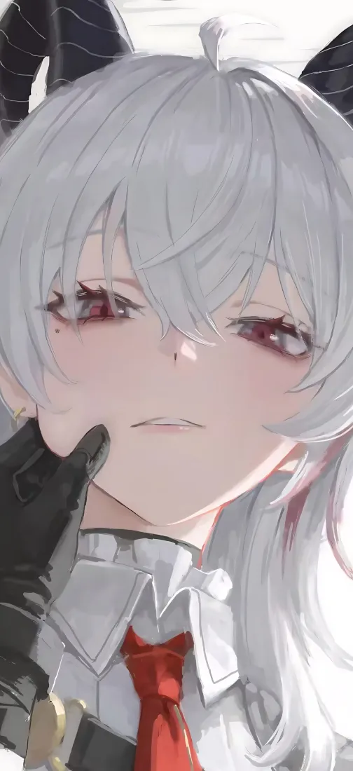 白发恶魔二次元手机壁纸｜背景图片 - 红色眼眸黑色手套「哲风壁纸」