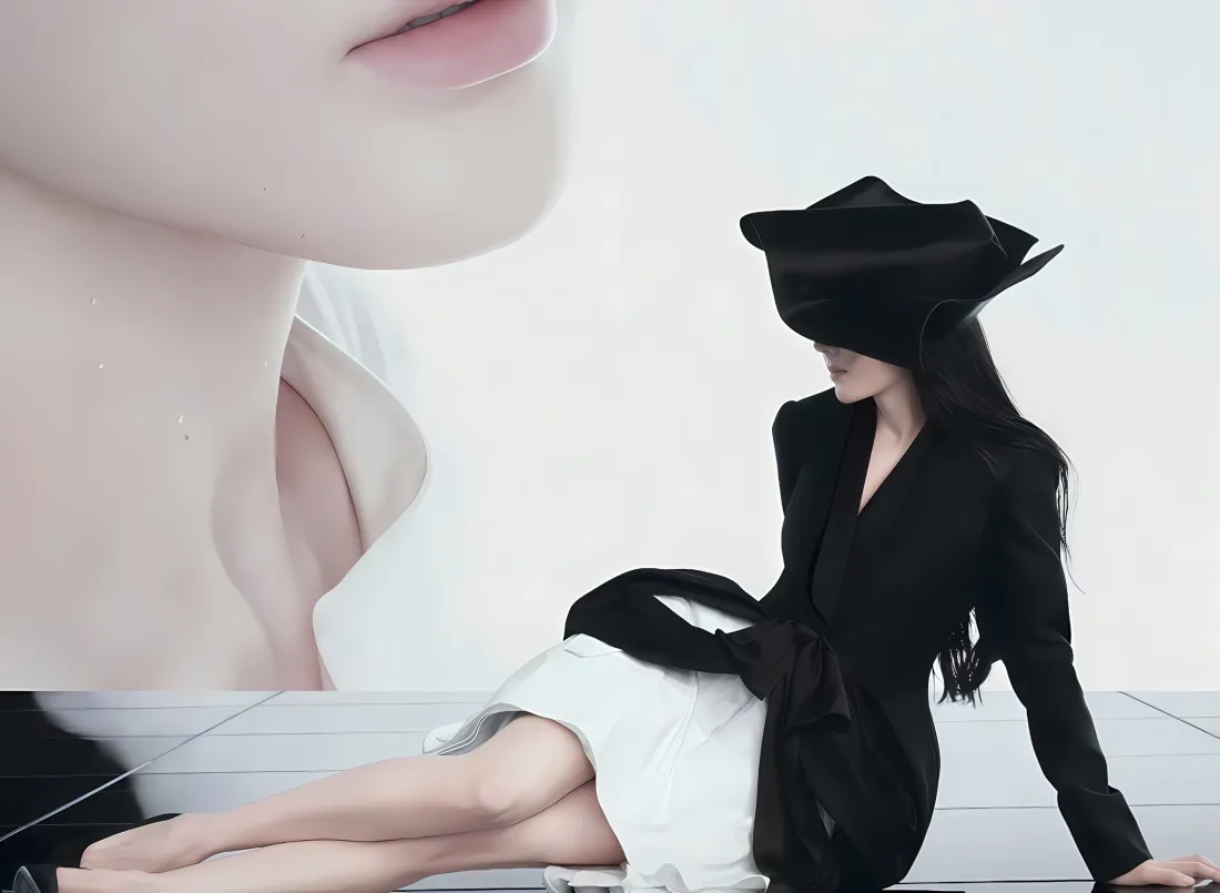 2k迪丽热巴壁纸｜黑帽白裙背景图 - 大长腿坐姿「哲风壁纸」