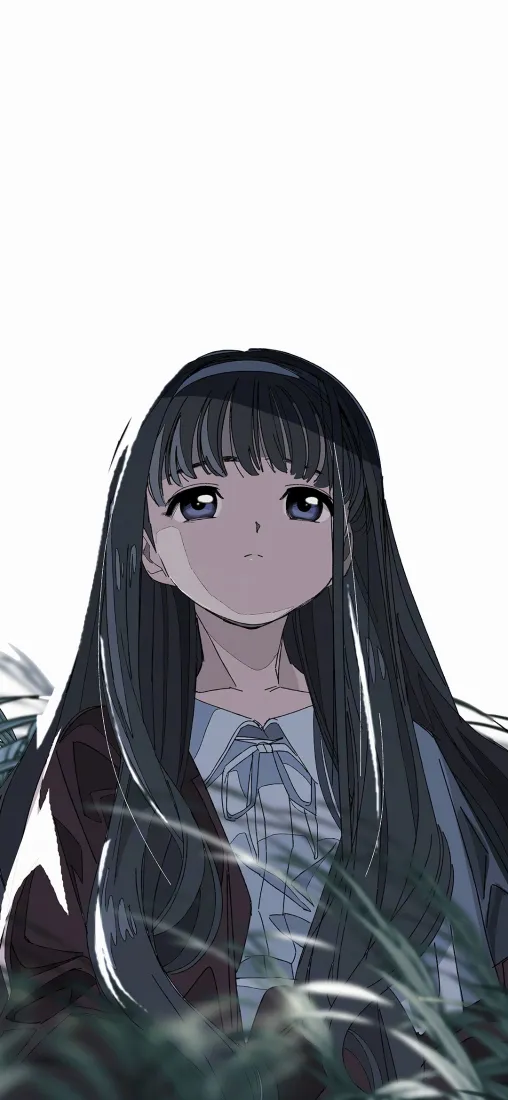 知世手机壁纸｜植物背景图片 - 黑长直校服少女「哲风壁纸」