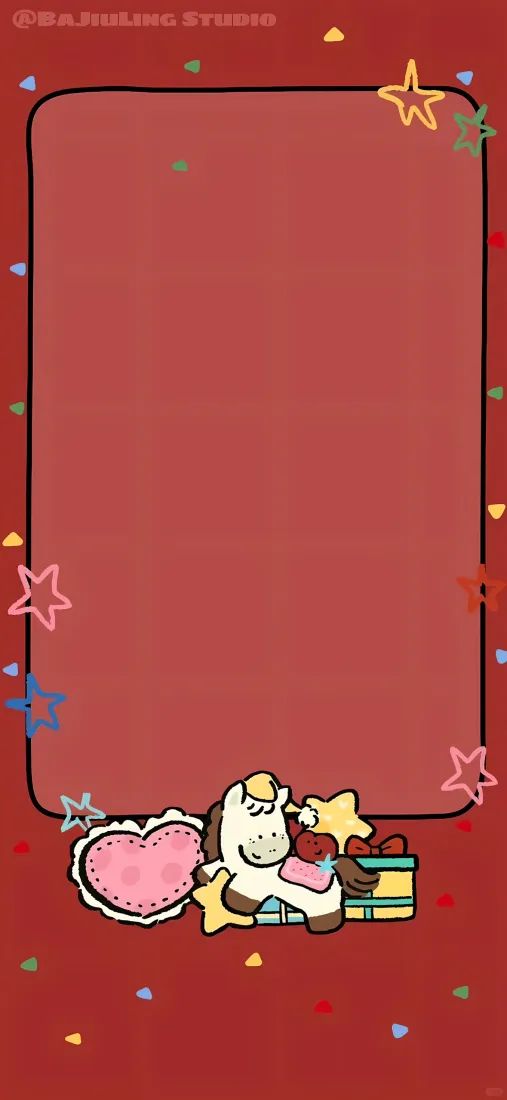 卡通独角兽手机壁纸｜红色背景图 - 可爱奶瓶装饰「哲风壁纸」