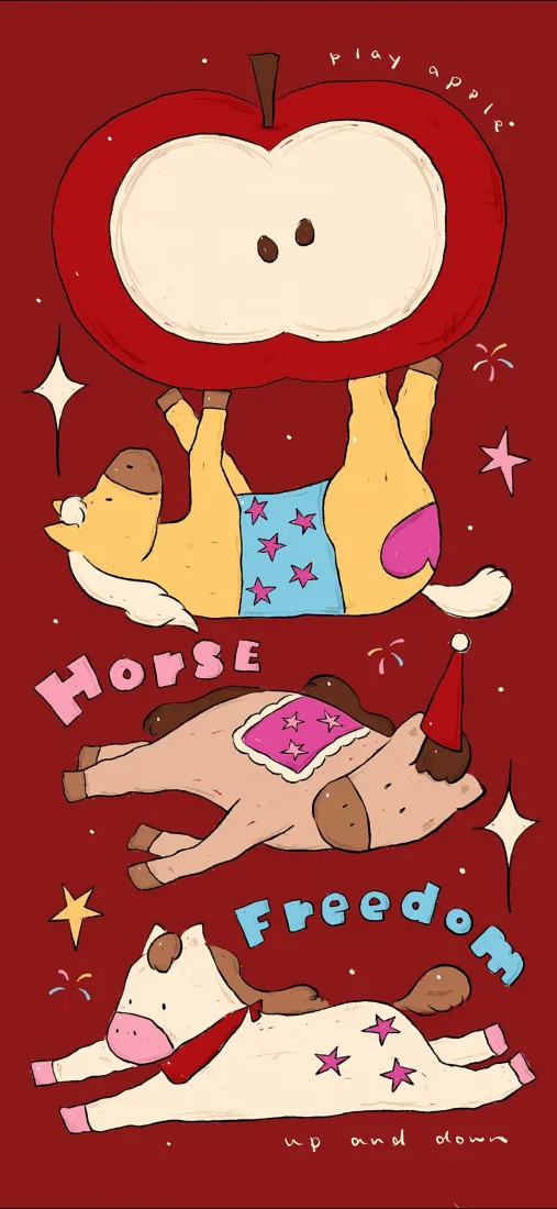 卡通小狗苹果手机壁纸｜红色背景图片 - 自由童趣「哲风壁纸」