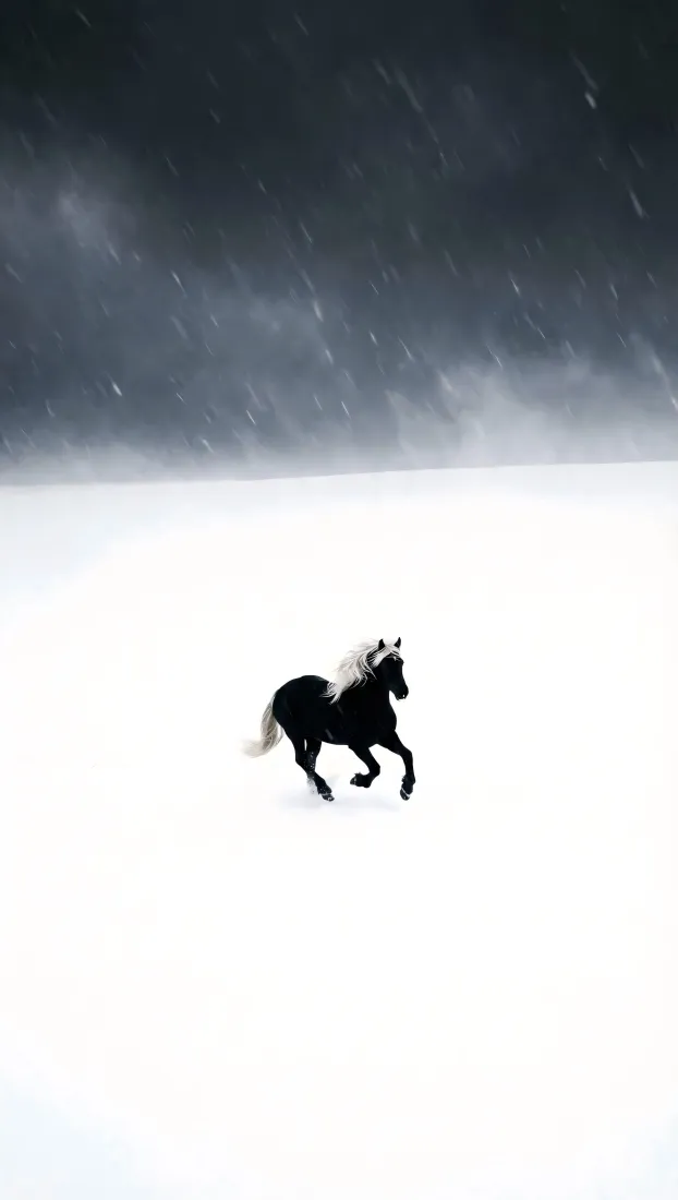 黑马手机壁纸｜雪地背景图片 - 风雪骏马「哲风壁纸」