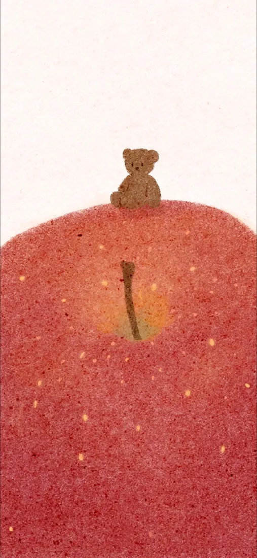 卡通小熊苹果手机壁纸｜红色苹果背景图 - 童趣温馨「哲风壁纸」