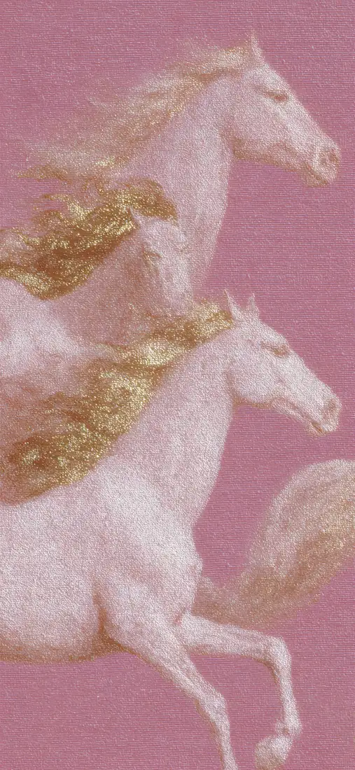粉色马手机壁纸｜金色鬃毛背景 - 艺术插画「哲风壁纸」