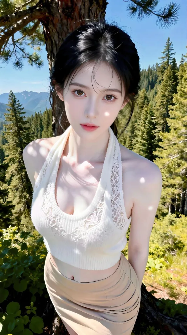 白衣美女手机壁纸｜森林背景图片 - 户外清新穿搭「哲风壁纸」