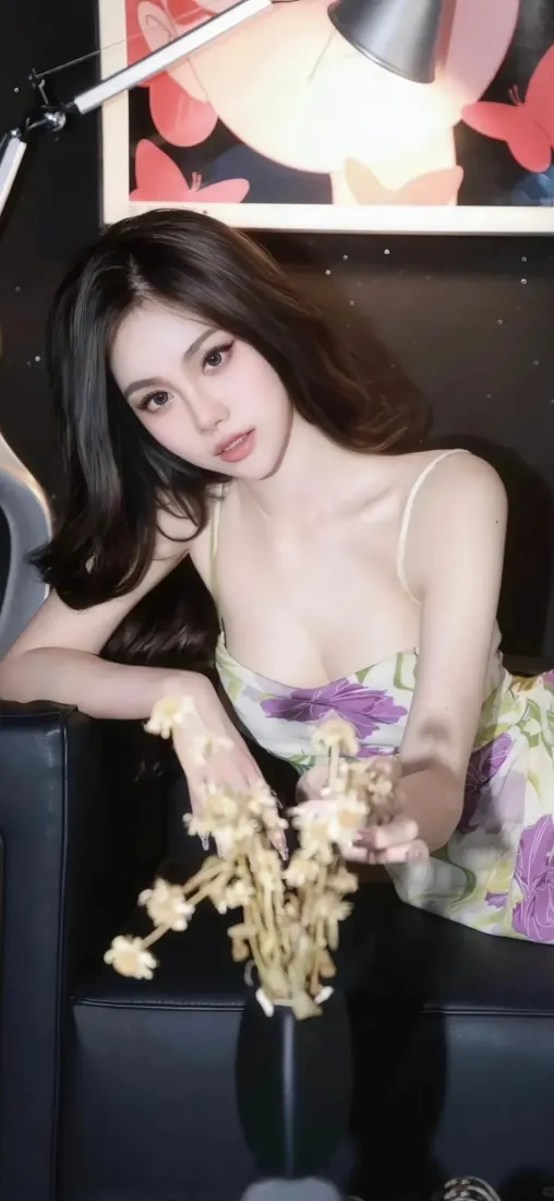 美女手机壁纸｜深景背景图片 - 花色吊带裙「哲风壁纸」