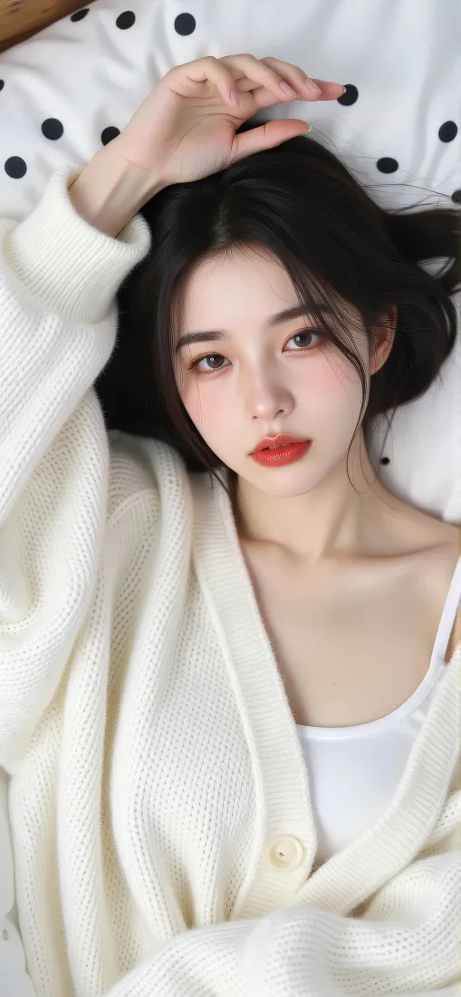 白衣美女手机壁纸｜卧室背景图片 - 红唇黑发「哲风壁纸」