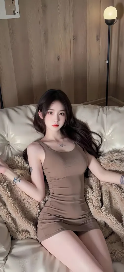 长发女性手机壁纸｜温馨卧室背景 - 棕色连衣裙「哲风壁纸」