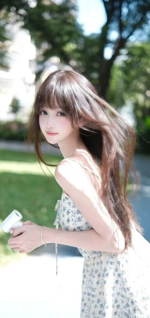 美女碎花裙手机壁纸｜户外背景图片 - 长发清新「哲风壁纸」