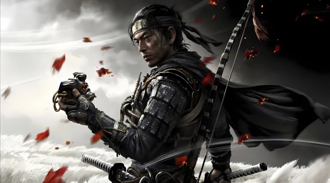 2k对马岛之魂壁纸｜武士背景图 - 弓箭红花「哲风壁纸」