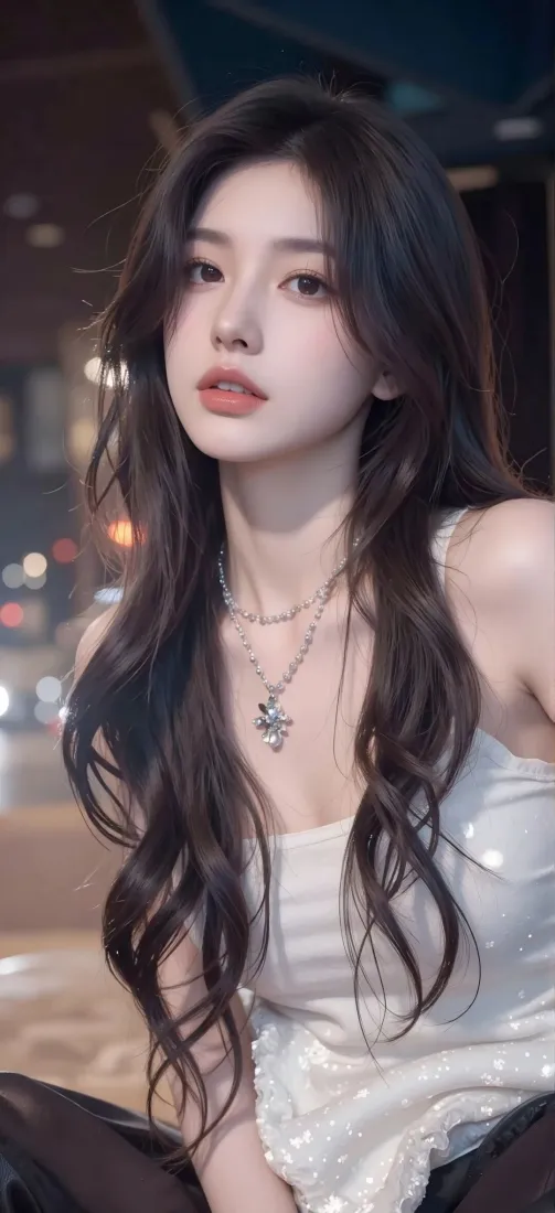 白衣美女手机壁纸｜都市夜景背景图片 - Ios「哲风壁纸」