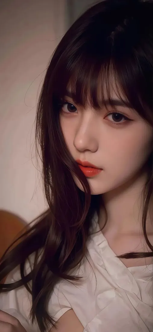 白衣美女手机壁纸｜Ios背景图片 - 长发红唇时尚「哲风壁纸」