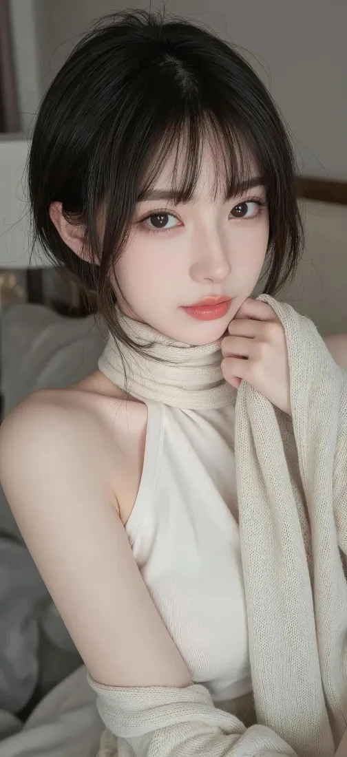 美女手机壁纸｜室内背景图片 - 浅色服饰「哲风壁纸」