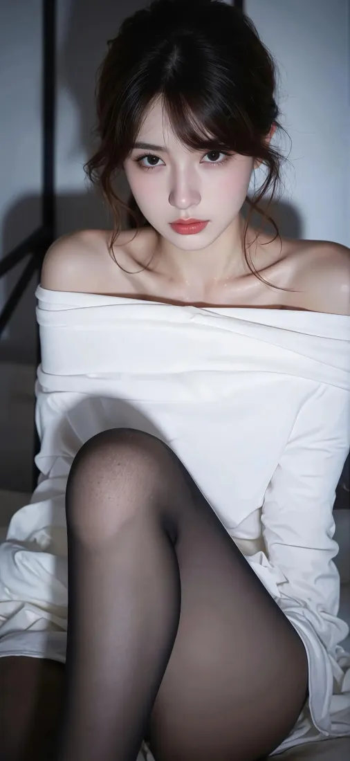 白衣美女手机壁纸｜室内背景图片 - 黑丝红唇「哲风壁纸」