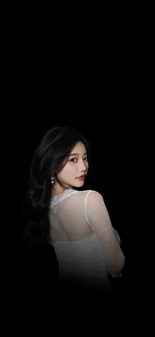 黑发美女手机壁纸｜黑色背景图 - Ios 白衣美女「哲风壁纸」