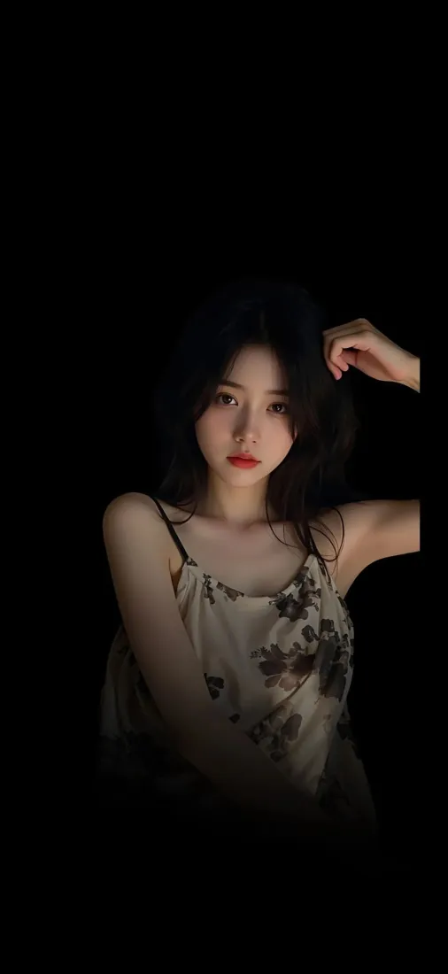 美女手机壁纸｜黑色背景图片 - 吊带裙美女「哲风壁纸」