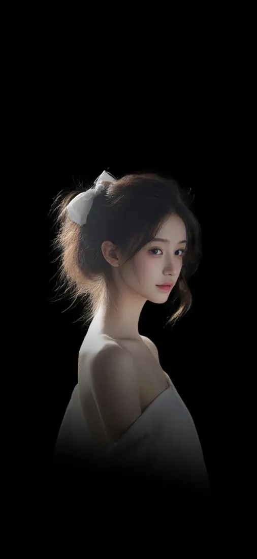 白衣美女手机壁纸｜黑色背景图片 - 优雅气质「哲风壁纸」