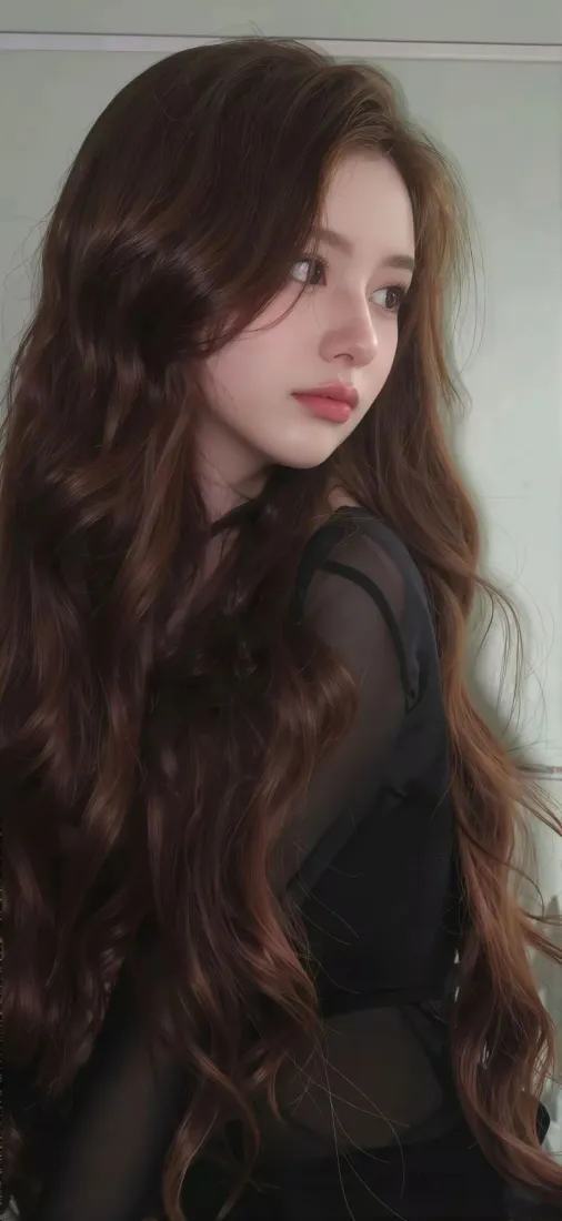 黑衣美女手机壁纸｜简约背景图片 - 长发气质美女「哲风壁纸」