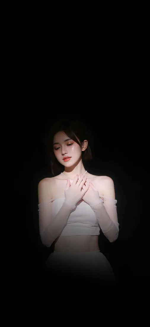 白衣美女手机壁纸｜黑色背景图片 - 迷人艺术感「哲风壁纸」