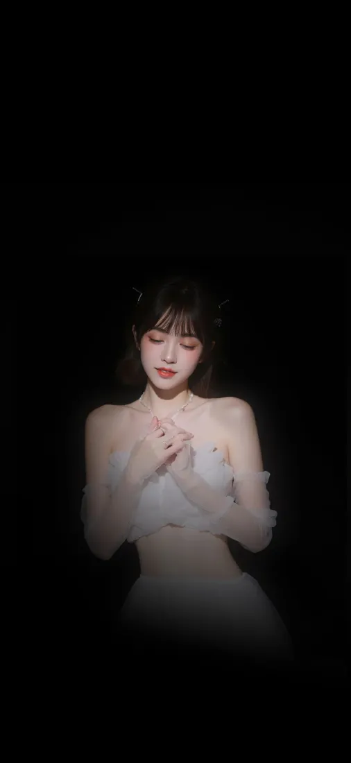 白衣美女手机壁纸｜黑色背景图片 - 短发美女「哲风壁纸」