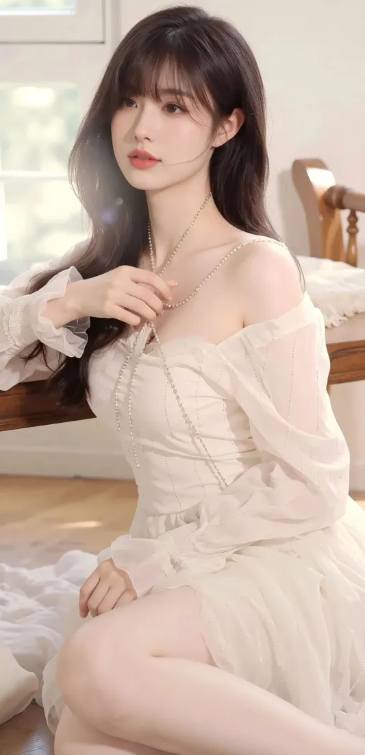 白衣美女手机壁纸｜室内背景图片 - 优雅气质「哲风壁纸」