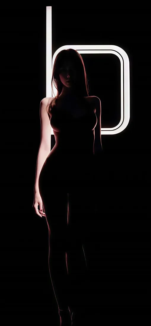女性剪影手机壁纸｜黑色背景图片 - 白色线条「哲风壁纸」