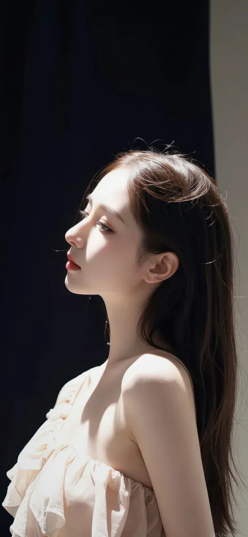 长发美女侧脸手机壁纸｜粉色裙背景图片 - 简约气质时尚「哲风壁纸」