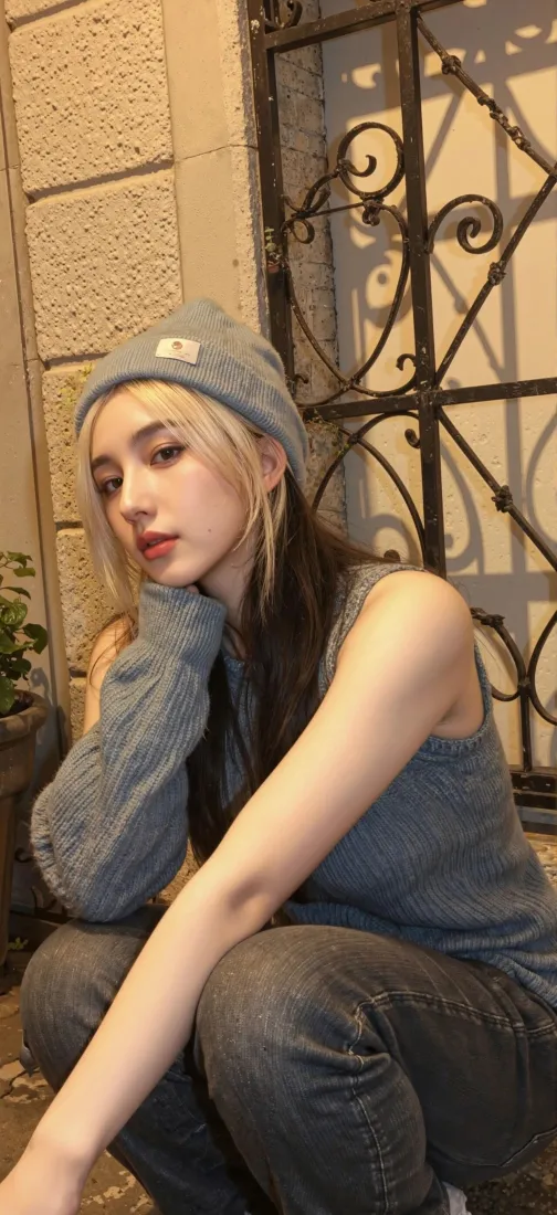 灰衣美女手机壁纸｜铁艺墙面背景图片 - 灰色穿搭「哲风壁纸」