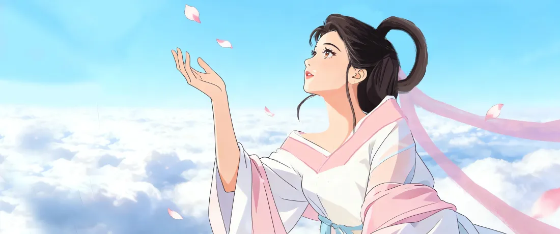 3k古风女子壁纸｜云端花瓣背景图片 - 5K漫画古装「哲风壁纸」