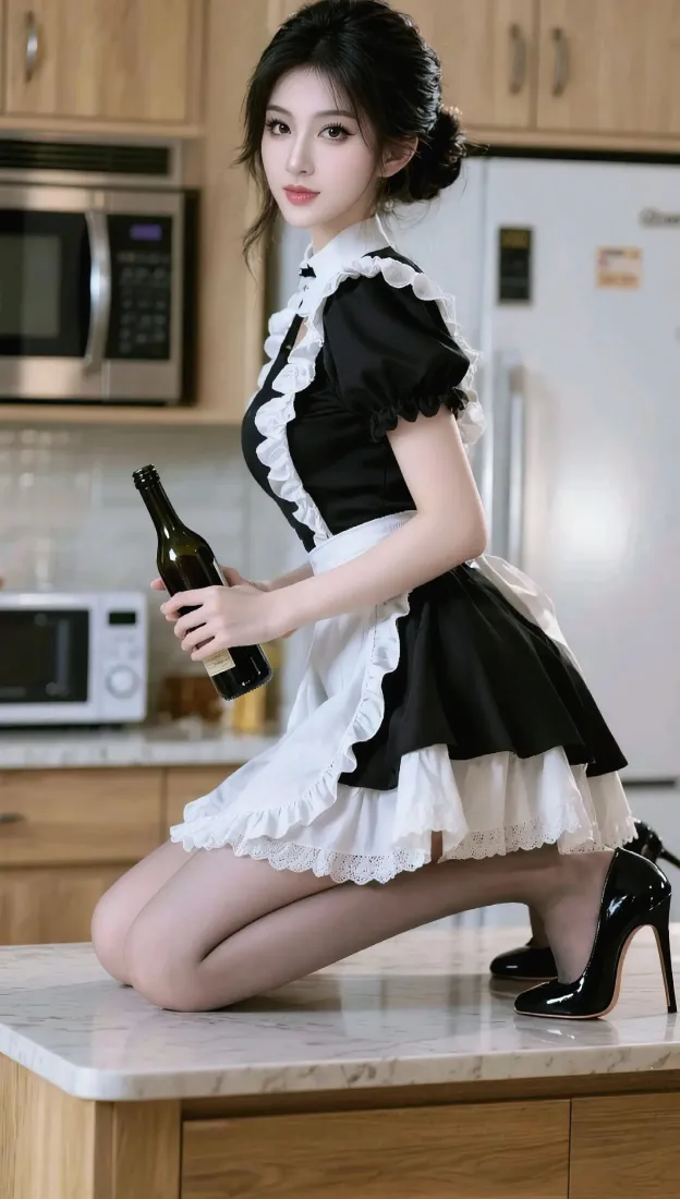 女仆装美女手机壁纸｜厨房背景图片 - 性感写真「哲风壁纸」