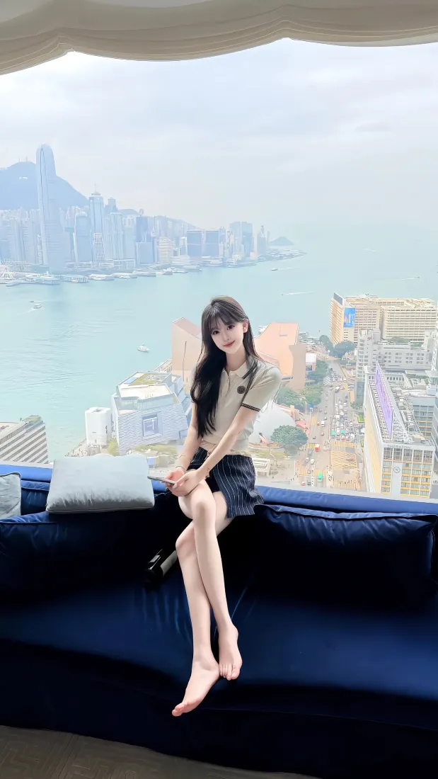 港风美女手机壁纸｜香港海景背景图片 - 蓝色沙发「哲风壁纸」