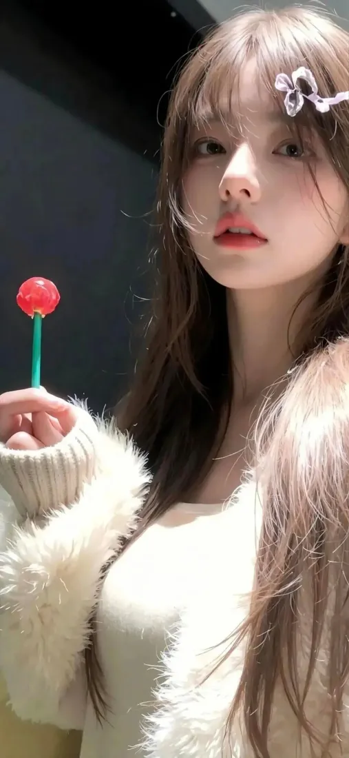 长发美女手机壁纸｜室内背景图片 - 红色棒棒糖「哲风壁纸」