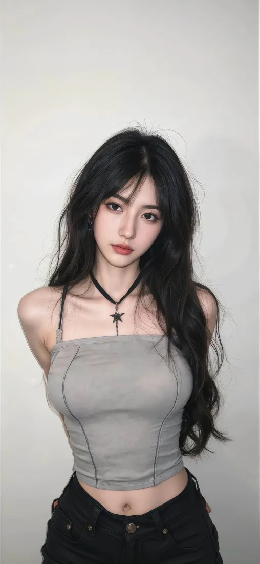 灰色吊带美女手机壁纸｜简约背景图片 - Ios「哲风壁纸」