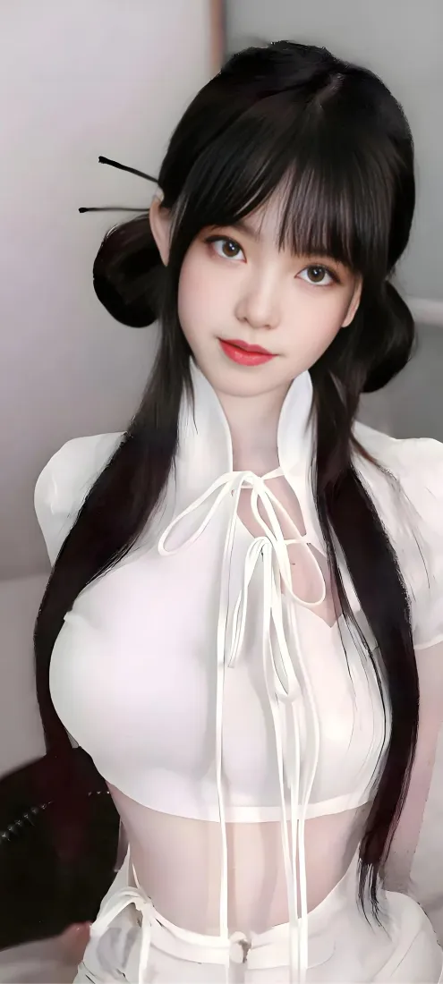 古风美女手机壁纸｜白色古风背景图片 - 双髻发型「哲风壁纸」