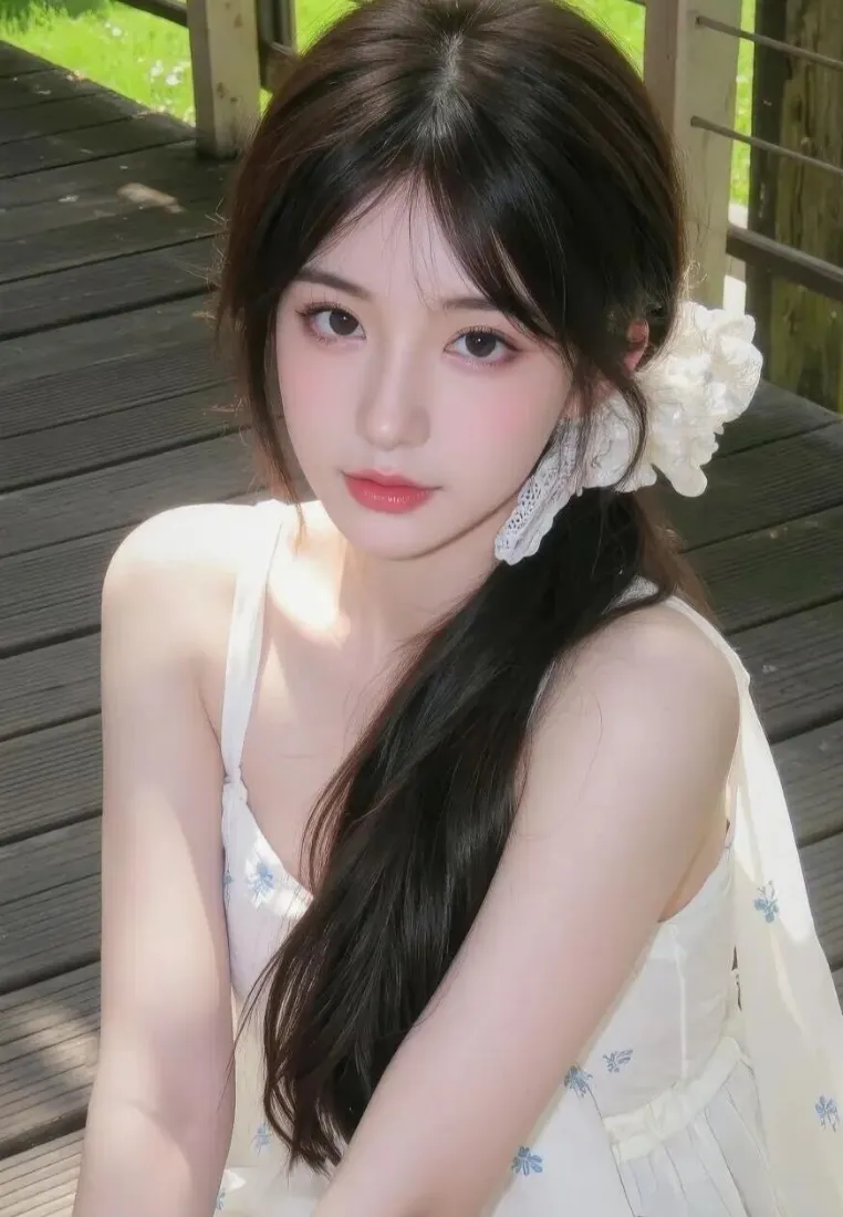 白衣美女手机壁纸｜木质栈道背景图片 - 甜美清新「哲风壁纸」