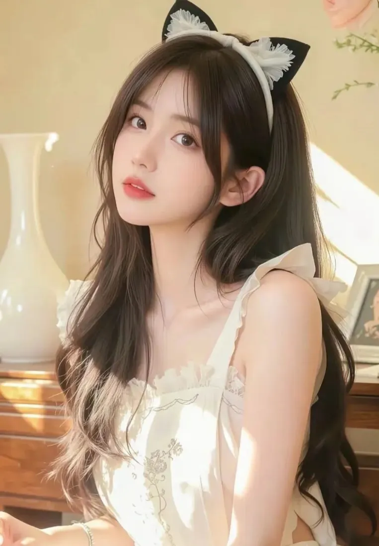 猫耳美女手机壁纸｜暖光室内背景 - 蕾丝裙Ios「哲风壁纸」