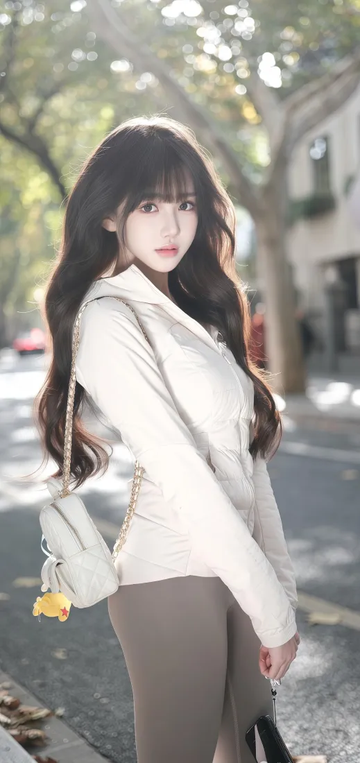 白衣美女手机壁纸｜秋日街道背景图片 - 时尚穿搭「哲风壁纸」