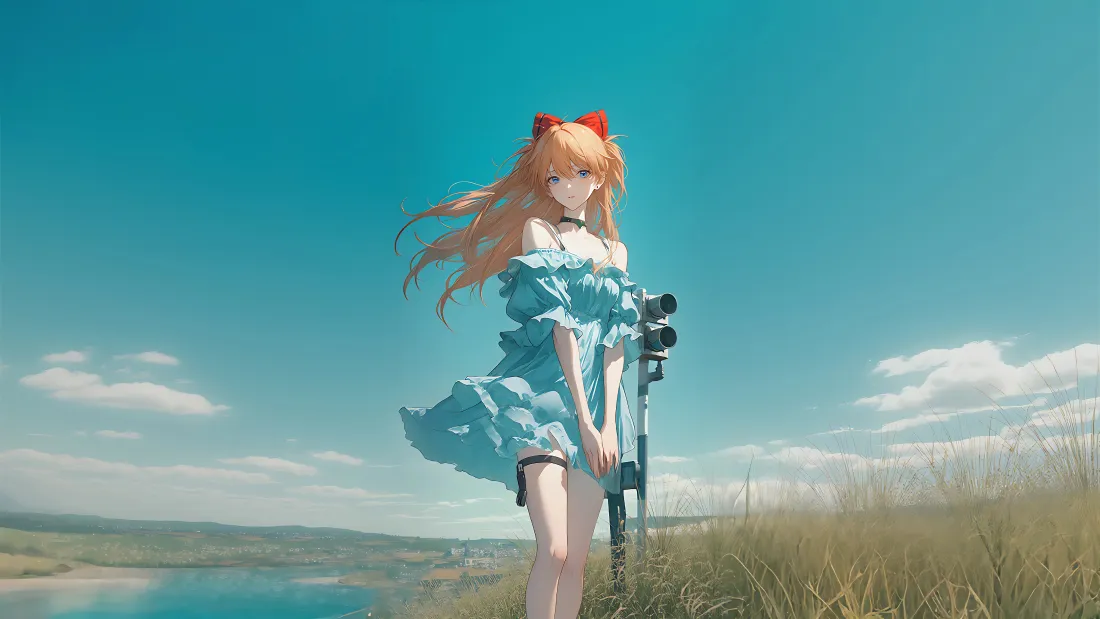 4k明日香壁纸｜草地蓝天背景图片 - 8k动漫「哲风壁纸」