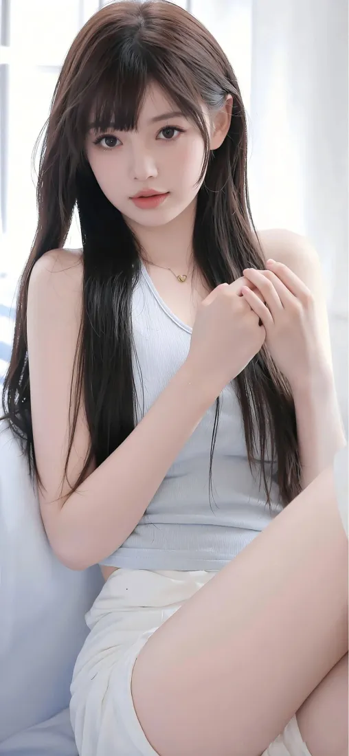 长发美女手机壁纸｜室内背景图片 - 清新穿搭「哲风壁纸」