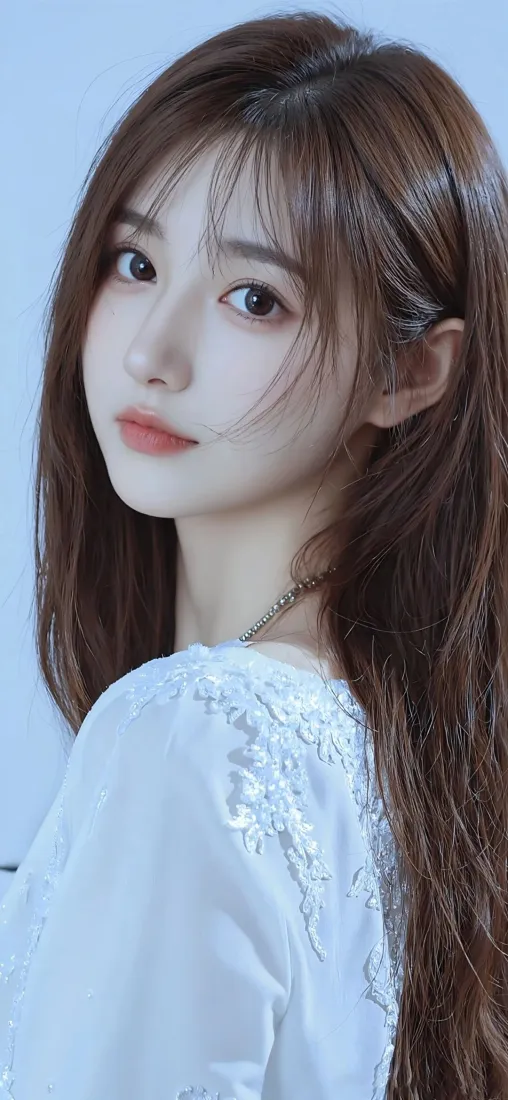 白衣美女手机壁纸｜蓝色背景 - Ios甜美美女「哲风壁纸」