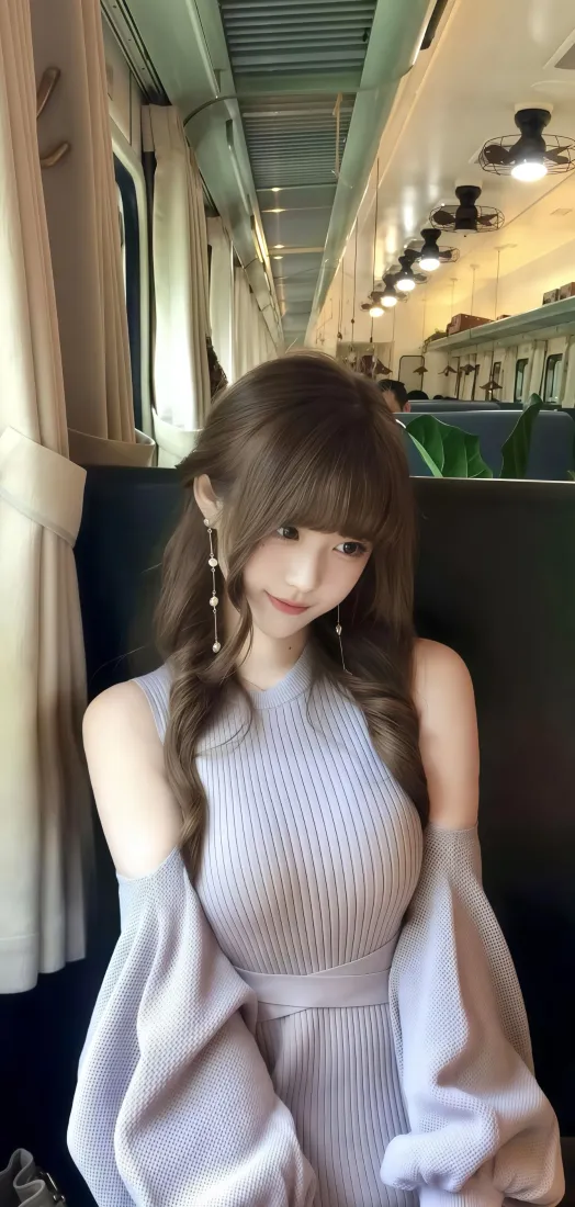 浅紫裙美女手机壁纸｜火车车厢背景图片 - 优雅气质「哲风壁纸」