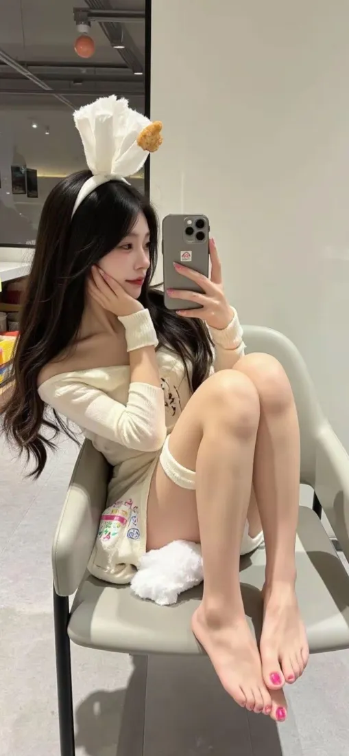 兔耳美女自拍手机壁纸｜室内背景图 - Ios「哲风壁纸」